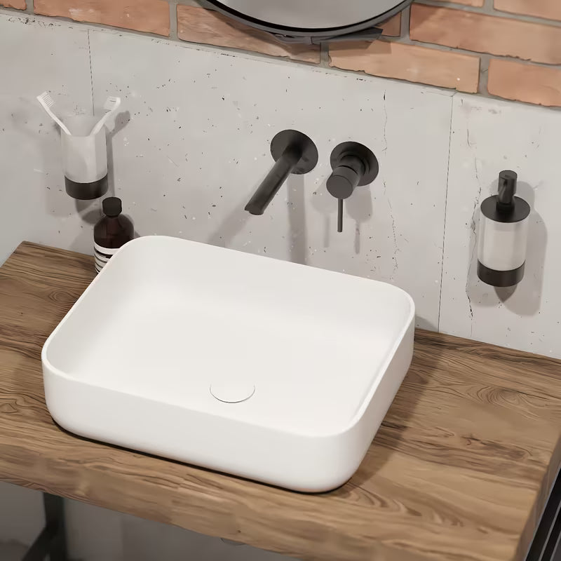 Bijeli keramički ovalni umivalnik na ploščo SAT Infinitio brez preliva 50 x 39 cm