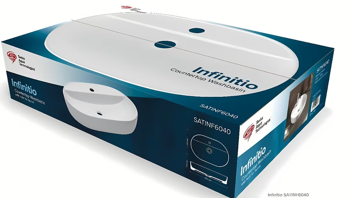 Bijeli keramički ovalni umivalnik na ploščo SAT Infinitio 60 x 40 cm brez preliva s otvorom za pro slavinu