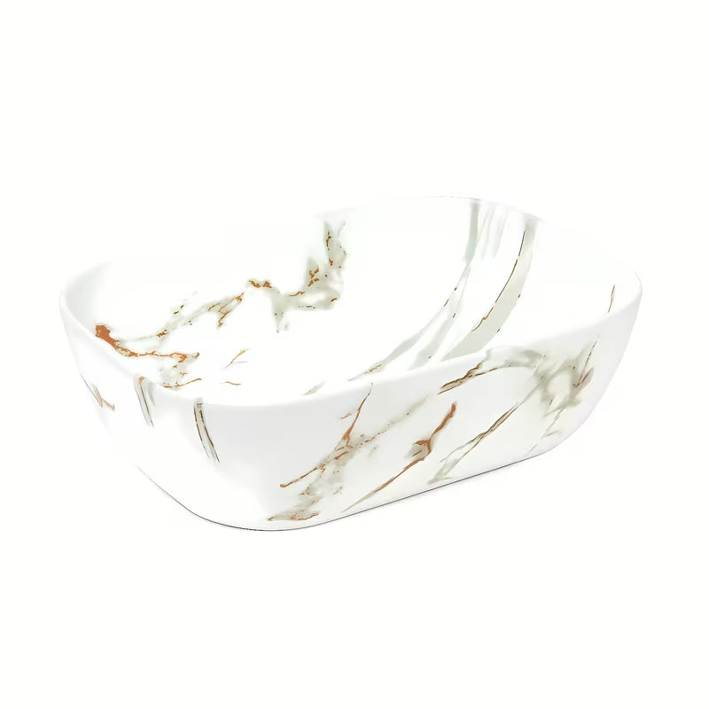 SAT Infinitio umivalnik na ploščo brez preliva u mat bijeloj boji s mramornim dizajnom, 45,5x32,5 cm