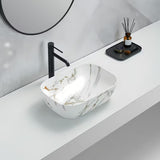 SAT Infinitio umivalnik na ploščo brez preliva u mat bijeloj boji s mramornim dizajnom, 45,5x32,5 cm