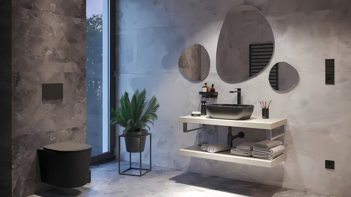 Mat crni keramički umivalnik na ploščo SAT Infinitio brez preliva, ovalnog oblika, 45,5x32,5 cm.