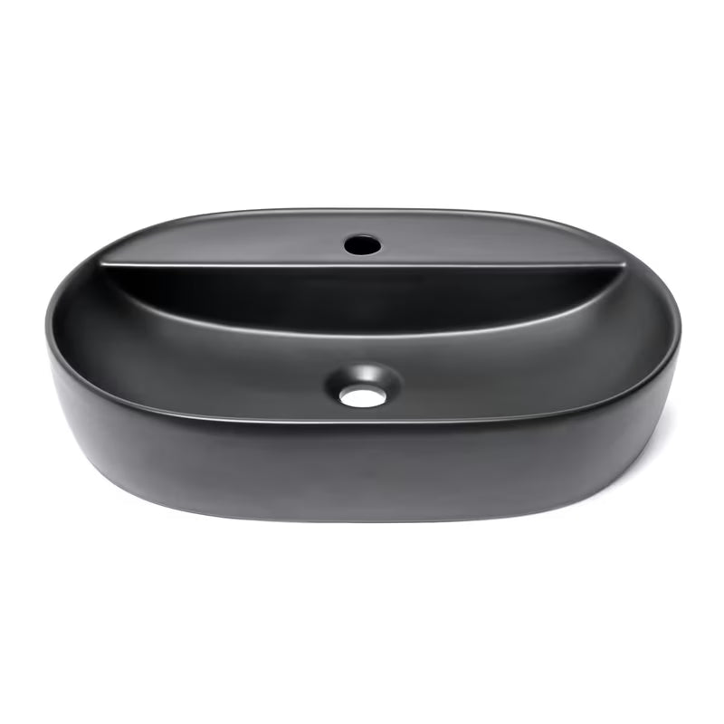 Mat crni keramički umivalnik na ploščo SAT Infinitio 60x40 cm brez preliva s otvorom pro slavinu