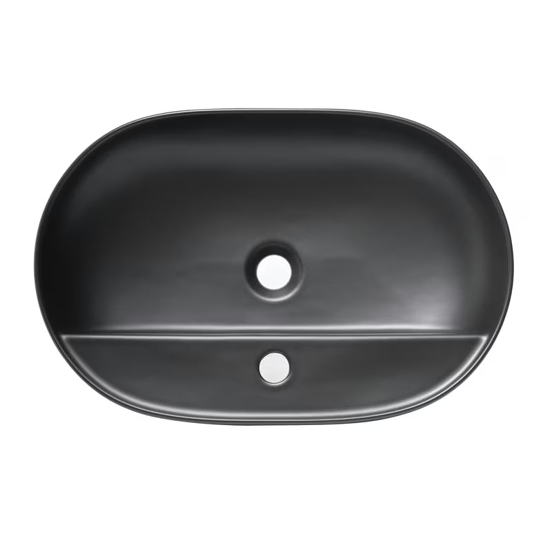 Mat crni keramički umivalnik na ploščo SAT Infinitio 60x40 cm brez preliva s otvorom pro slavinu