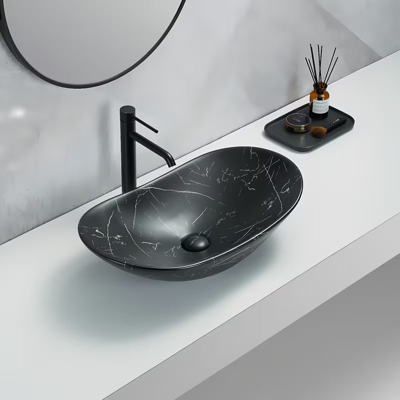 Umivalnik na ploščo SAT Infinitio brez preliva u crnom mat dekoru mramora 61,5x36 cm