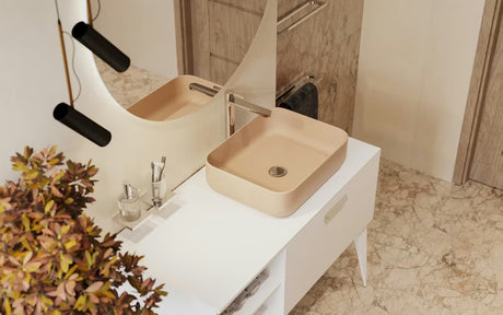 Mat smeđi keramički umivalnik na ploščo SAT Infinitio brez preliva, 50x39 cm