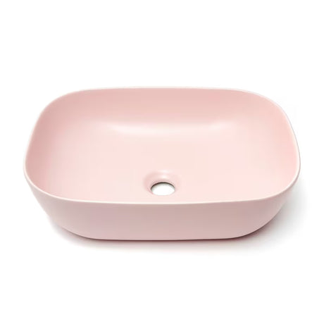 Mat ružičasti keramički umivalnik na ploščo SAT Infinitio brez preliva, ovalni oblik, 45,5x32,5 cm.