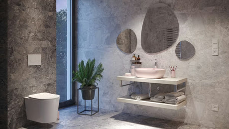 Mat ružičasti keramički umivalnik na ploščo SAT Infinitio brez preliva, ovalni oblik, 45,5x32,5 cm.