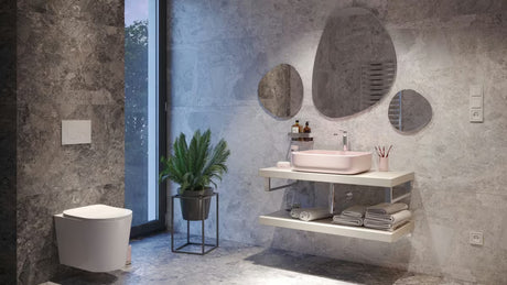 SAT Infinitio keramički umivalnik na ploščo 50x39 cm u mat ružičastoj boji, brez preliva.