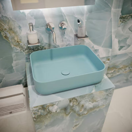 Mat zeleni keramički umivalnik na ploščo SAT Infinitio brez preliva, 50x39 cm