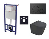 Viseči WC set SAT Infinitio s predzidnim modulom, crnom tipkom za ispiranje i sjedalom mehko Zapiranje Soft Close