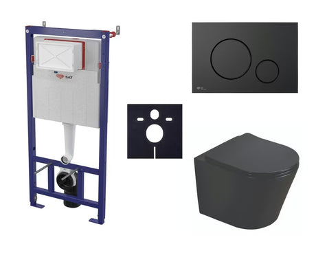 Viseči WC set SAT Infinitio s predzidnim modulom, crnom tipkom za ispiranje i sjedalom mehko Zapiranje Soft Close