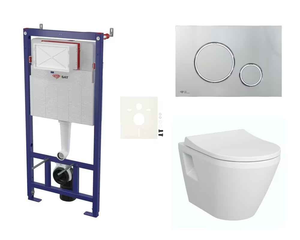 Viseči WC set vitra Integra s podometnim splakovalnikom in aktivirno tipko v mat krom izvedbi