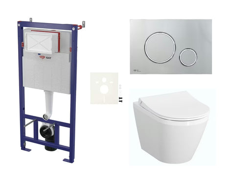 Viseči WC set vitra Integra z instalacijskim modulom, splakovalnikom SAT in WC-desko mehko Zapiranje Soft Close v beli barvi.
