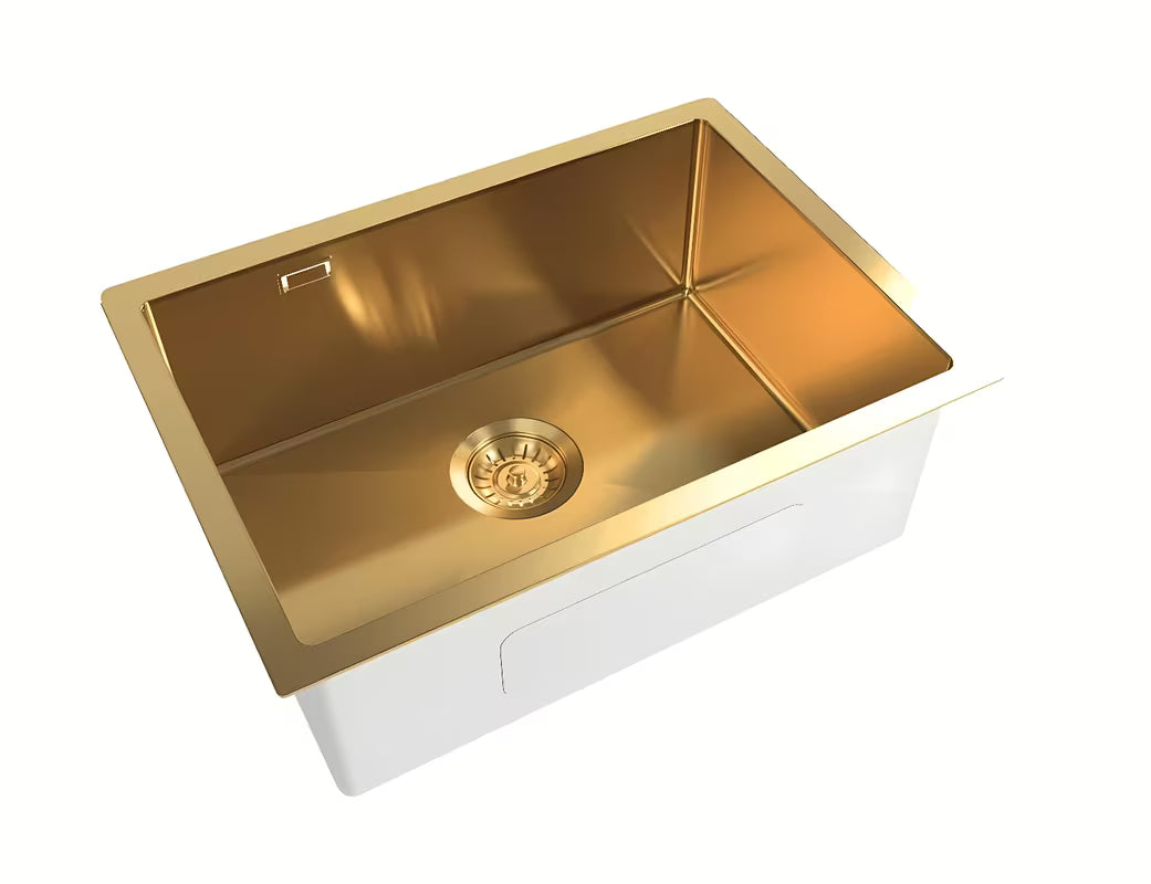 Kuhinjski enojno korito SAT Aurum od nehrđajućeg čelika u zlatnoj boji pro spodnja montaža pod delovni pult.