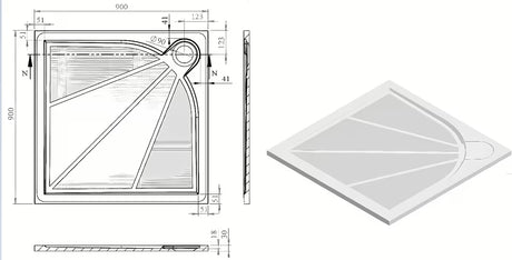 Bela kvadratna tuš kad SAT Limcc 90x90 cm iz litega marmorja s pokritim kotnim odtokom