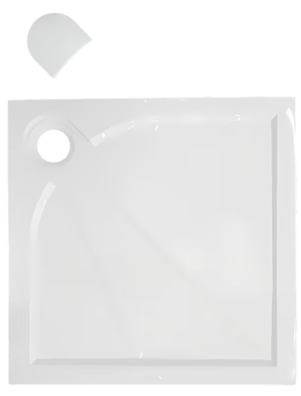 Bijela kvadratna tuš kad SAT Limcc 90x90 cm od lijevanog mramora s pokrivenim kutnim odvodom