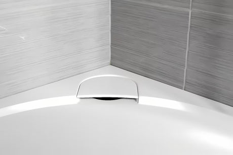 Bijela polkrožna tuš kad SAT Limcc 100x100 cm od lijevanog mramora sa skrivenim odvodom u kutu