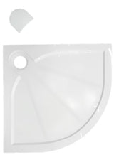 Bijela polkrožna tuš kad SAT Limcc 90x90 cm od lijevanog mramora s pokrivenim kutnim odvodom