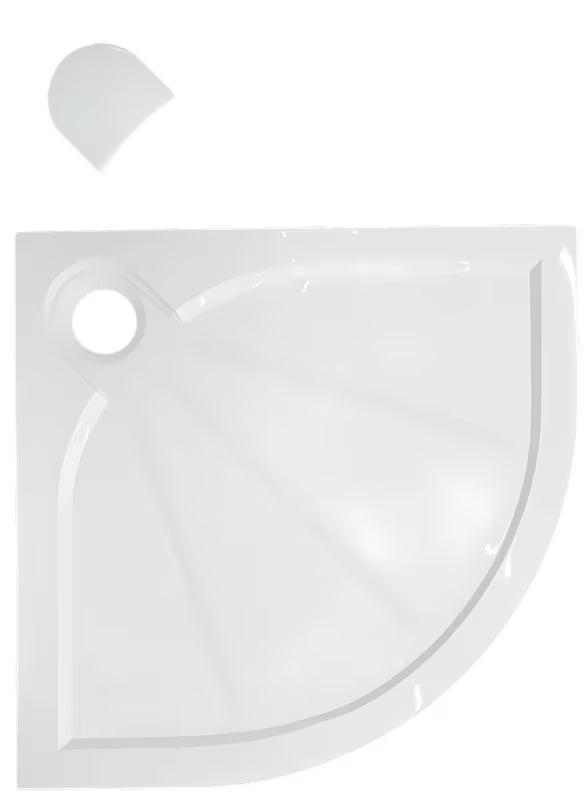 Bijela polkrožna tuš kad SAT Limcc 90x90 cm od lijevanog mramora s pokrivenim kutnim odvodom