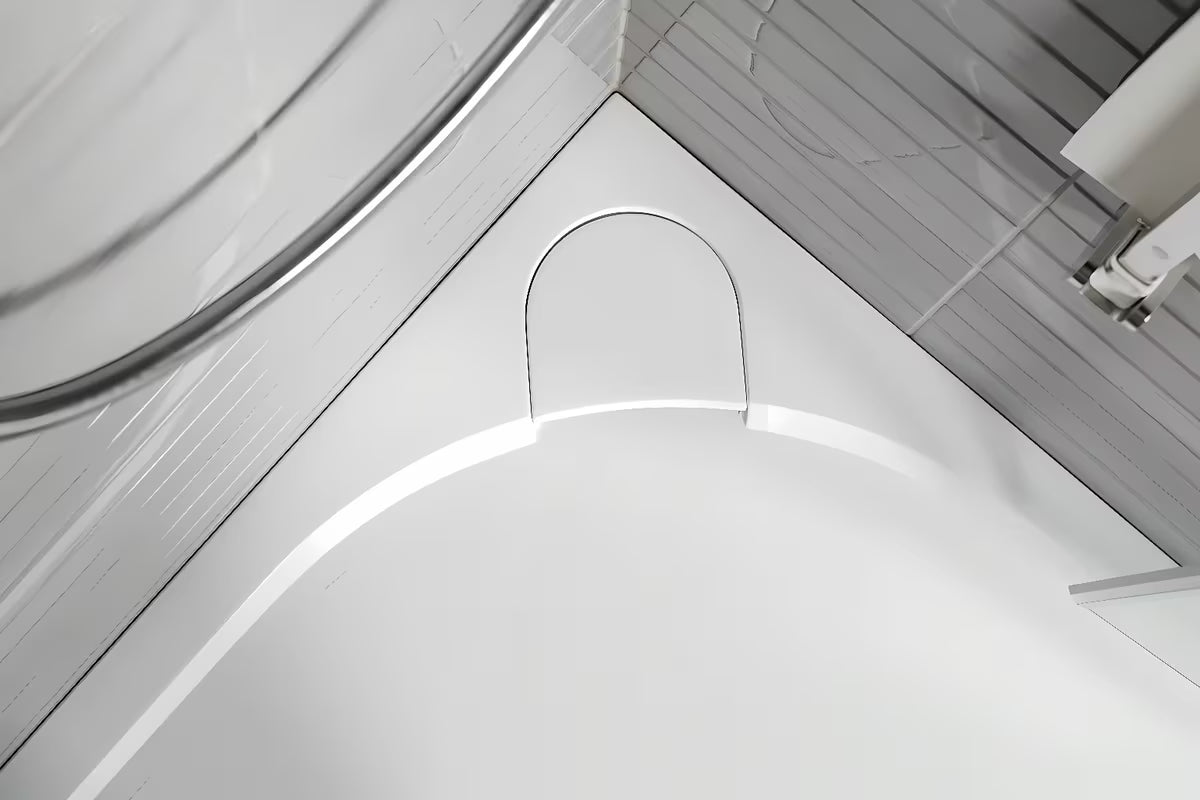 Bijela pravokotna tuš kad SAT Limcc 100x80 cm od lijevanog mramora s protukliznim dnom i pokrivenim kutnim odvodom.