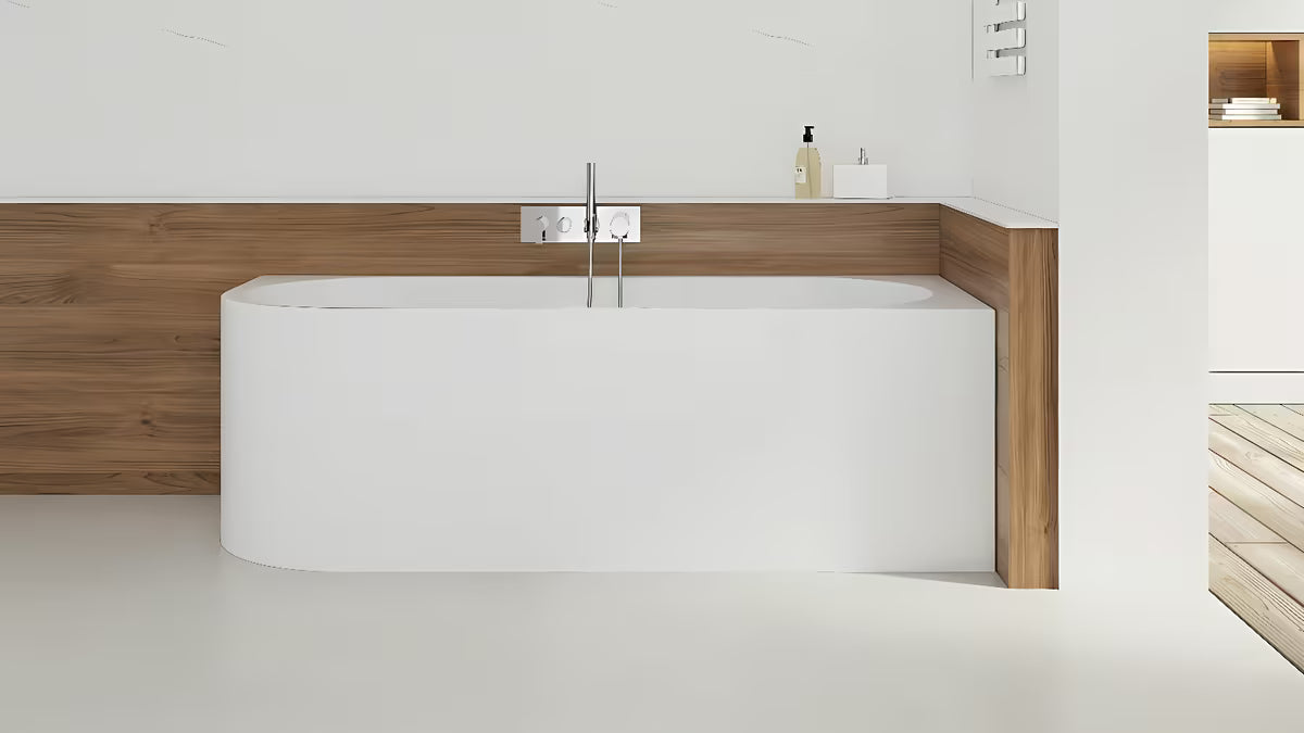 Samostoječi  kotna kad SAT Mood v desni izvedbi iz akrila 170x70 cm.