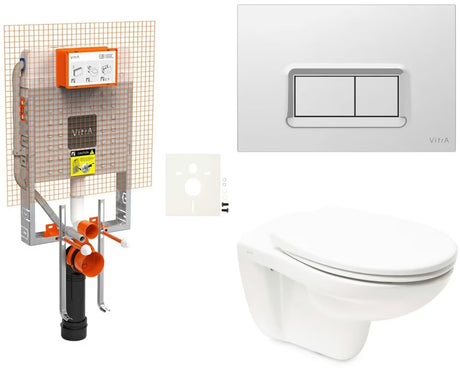 Viseči WC set vitra Normus za vgradnjo v steno s splakovalno tipko in sedežem z mehko Zapiranje Soft Close.