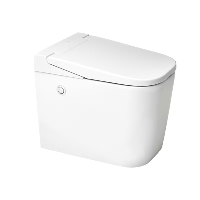 Stoječa WC Školjka SAT optimflush v beli barvi z integriranim splakovalnikom in stranskim pnevmatskim gumbom za splakovanje.