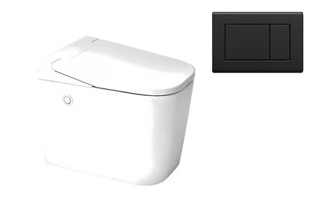 Stoječa WC Školjka SAT optimflush v beli barvi s kotličkom in stenskim splakovalnim gumbom.