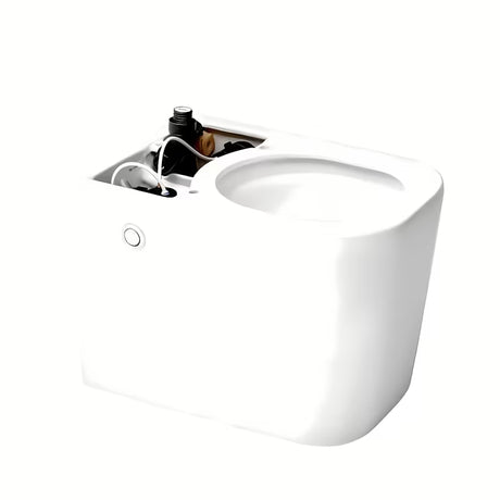 Stoječa WC Školjka SAT optimflush v beli barvi s kotličkom in stenskim splakovalnim gumbom.