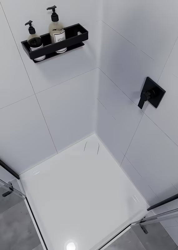 Masivna mesingana stenska polica SAT u mat crnoj izvedbi za tuši i kupaonicu.