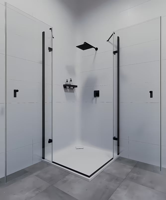 Masivna mesingana stenska polica SAT u mat crnoj izvedbi za tuši i kupaonicu.