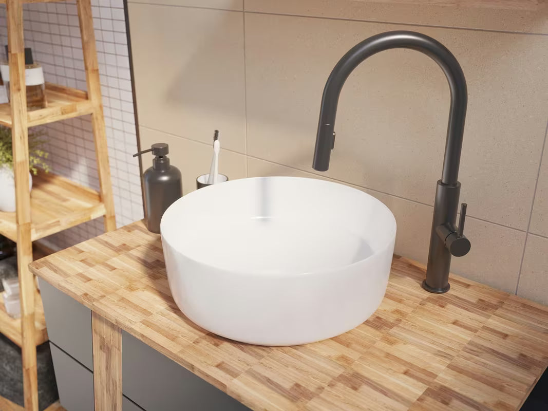 Okroglo keramično umivalnik na ploščo SAT Project v beli barvi, premer 36 cm