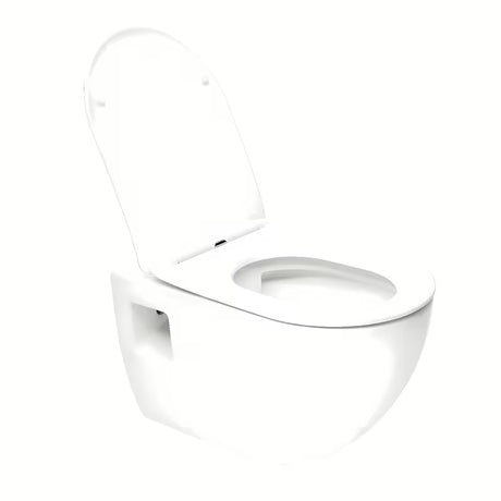 Viseča WC Školjka SAT Project v sijajno beli barvi s wc desko mehko Zapiranje Soft Close in odprtim splakovalnim robom