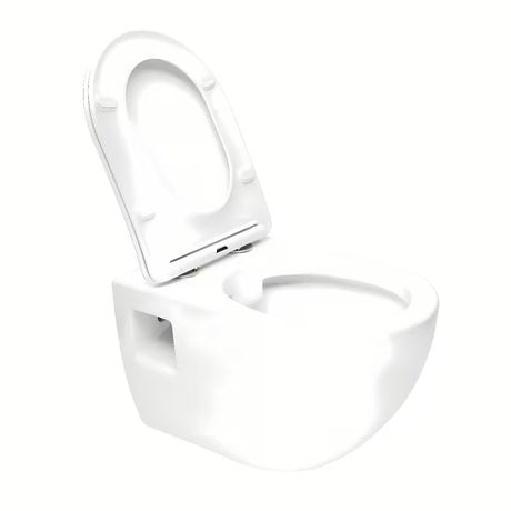 Viseča WC Školjka SAT Project v sijajno beli barvi s wc desko mehko Zapiranje Soft Close in odprtim splakovalnim robom