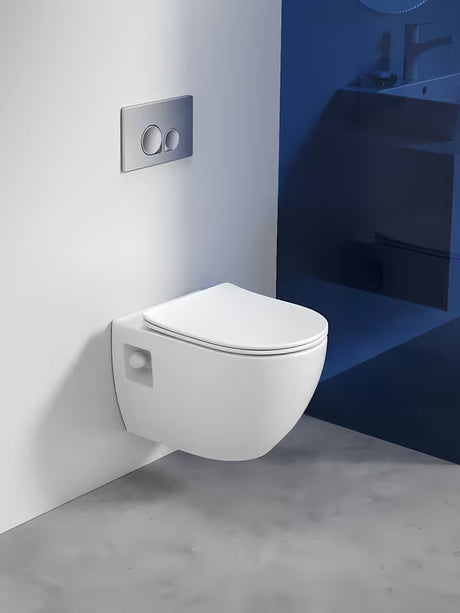 Viseča WC Školjka SAT Project v sijajno beli barvi s wc desko mehko Zapiranje Soft Close in odprtim splakovalnim robom