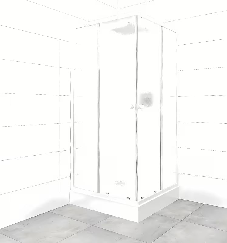 Kvadratna tuš kabina SAT Project 90x90 cm z belimi profili, drsnimi vrati in tuš kadjo