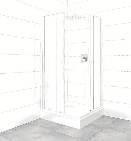 Kvadratna tuš kabina SAT Project 90x90 cm z belimi profili, drsnimi vrati in tuš kadjo