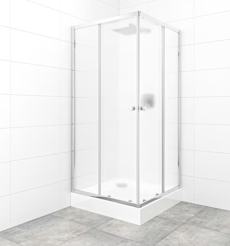 Kvadratna tuš kabina SAT Project 90x90 cm z drsnimi vrati, v sijajnem kromu in z neprosojnim steklom chinchilla.