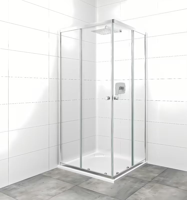 Kvadratna tuš kabina SAT Project 90x90 cm z drsnimi vrati in prozornim steklom v sijajnem kromu