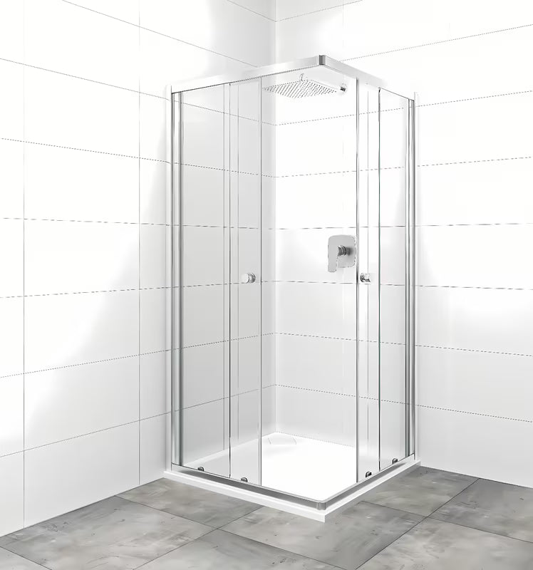 Kvadratna tuš kabina SAT Project 90x90 cm z drsnimi vrati in prozornim steklom v sijajnem kromu