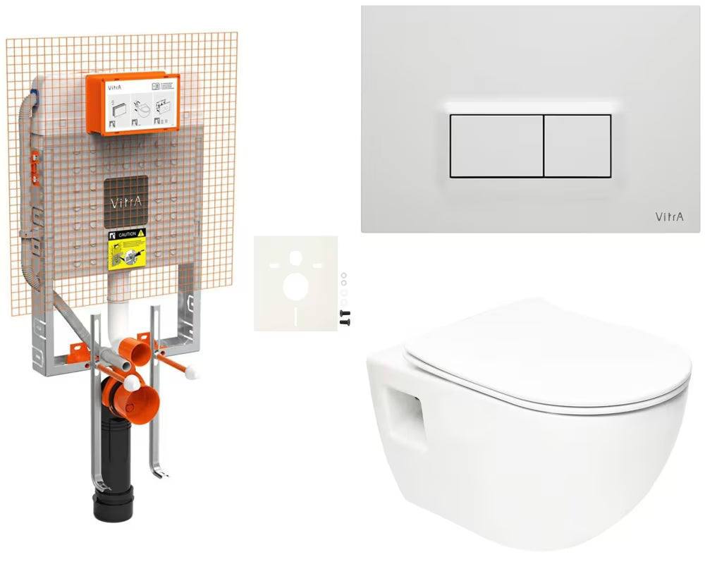 Viseči WC set SAT Project s podometnim modulom, splakovalnikom Vitra, splakovalno tipko in sedežem