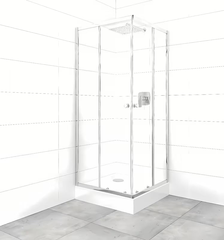 Kvadratna tuš kabina SAT Project 80x80 cm s kadjo, s prozirnim staklom i profilima u sjajnom kromu.