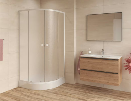 Polkrožna tuš kabina SAT Project 80x80 cm s bijelim profilima i neprozirnim staklom chinchilla