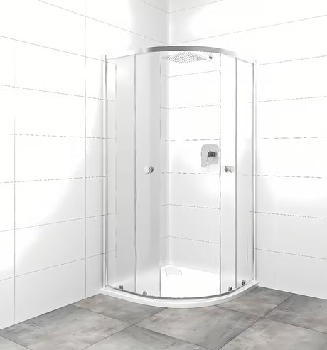 Polkrožna tuš kabina SAT Project 90x90 cm s kliznim vratima, u sjajnom kromu i sa staklom chinchilla