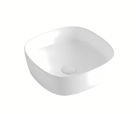 Bijeli keramički umivalnik na ploščo SAT Project kvadratni sa zaobljenim kutovima 37 cm