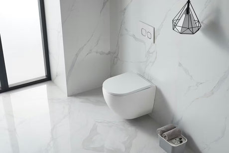 Bel viseča WC školjka SAT z izvedbo Rimless brez splakovalnega kroga in sedežem s mehko Zapiranje Soft Close
