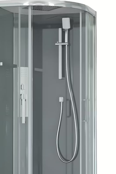 Četrtkrožna tuš škatla SAT 90x90 cm s kromiranimi profili in prozornim steklom