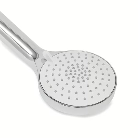 Kromirana ročna prha SAT s premerom 10 cm in tremi načini curka ter silikonskimi šobami.