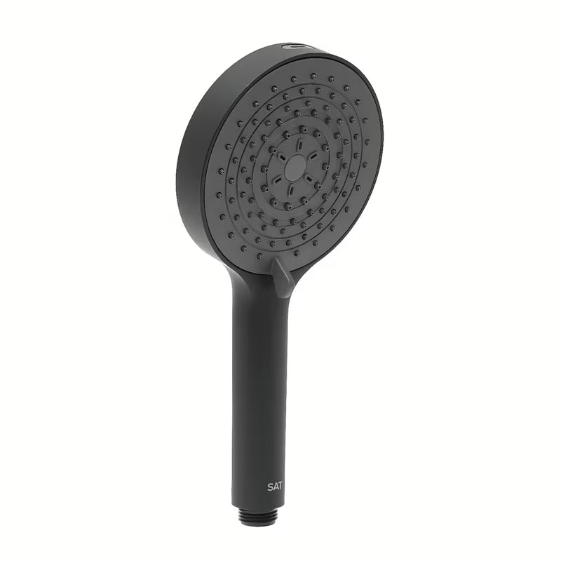 Mat črna ročna prha SAT z okroglo glavo premera 12 cm in štirimi načini curka.