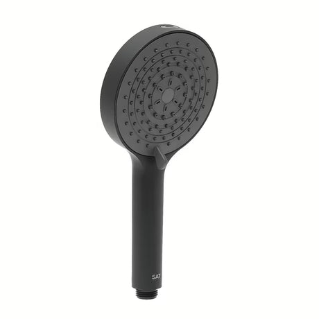 Mat črna ročna prha SAT z okroglo glavo premera 12 cm in štirimi načini curka.